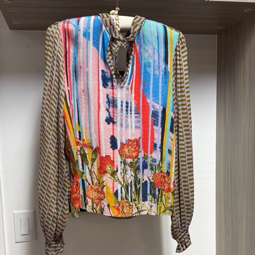 Colorful Floral Stripe Women's Blouse